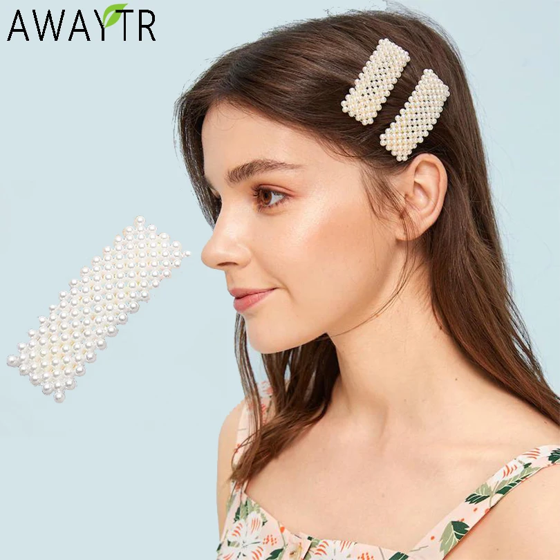 AWAYTR 2 шт./компл. корейский Для женщин жемчужные заколки для девочек металлического сплава BB Заколки для волос несколькими рядами аксессуары для волос Декор заколки Henadbad