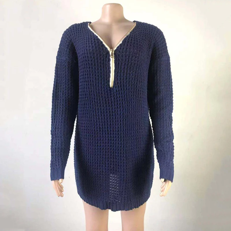Женское трикотажное платье-свитер с v-образным вырезом длинный теплый свитер