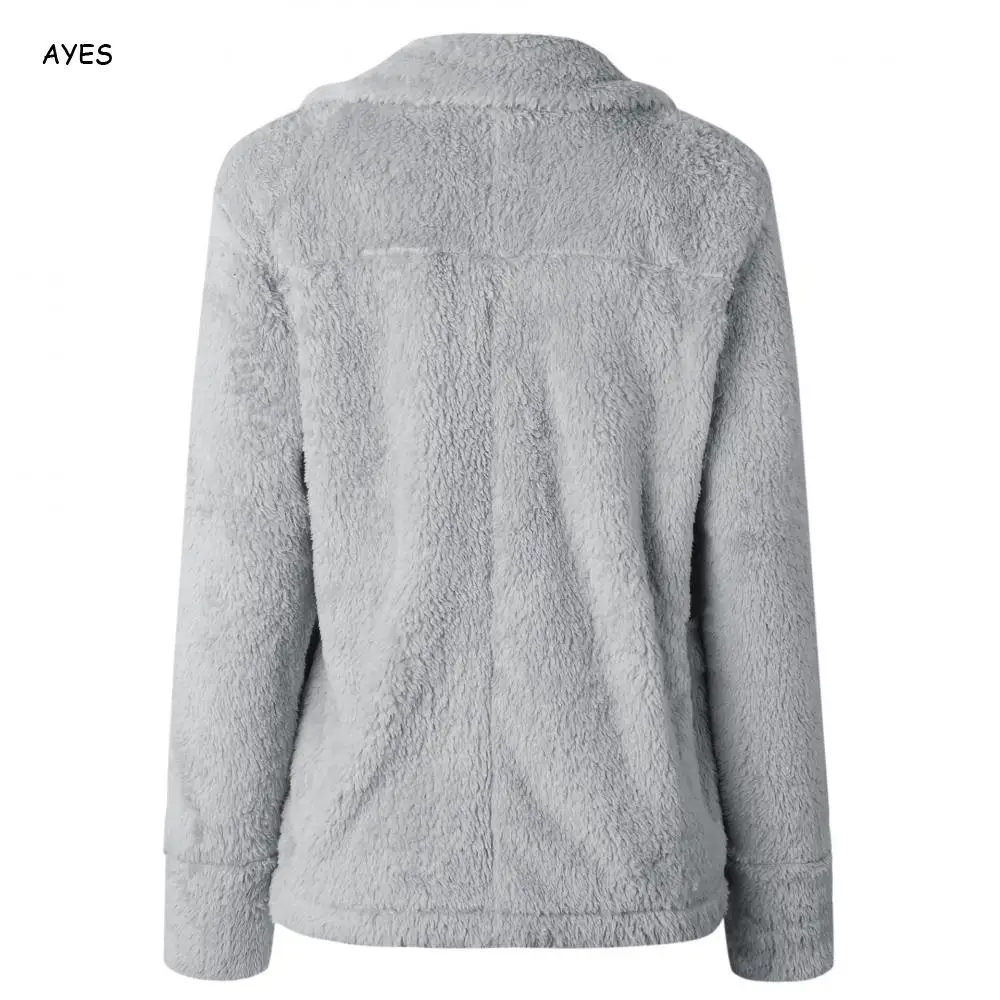 

2019 Winter Autumn Faux Fur Jacket Long Sleeve Warm Teddy Coat Solid Fluffy Fur Coat Teddy Outwear Warm Thick Fake Fleece Jacket