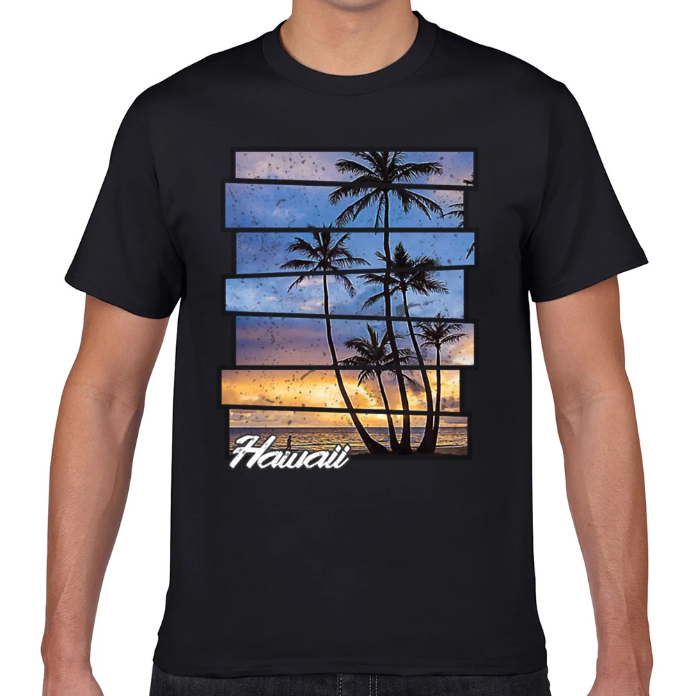 

Tops T Shirt Men hawaii beach hawaiian sunset retro photo island Sexy Harajuku Geek Short Male Tshirt
