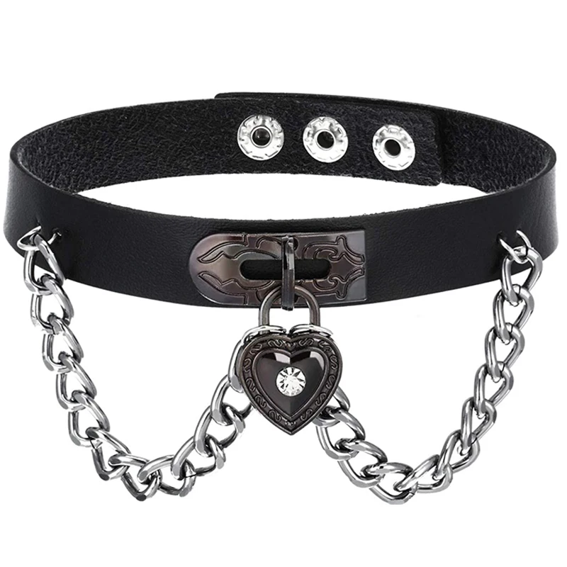 

Fashion Heart Dangle Pendant Chain Punk Goth Leather Necklace Collar Choker for Women Girls New Arrival