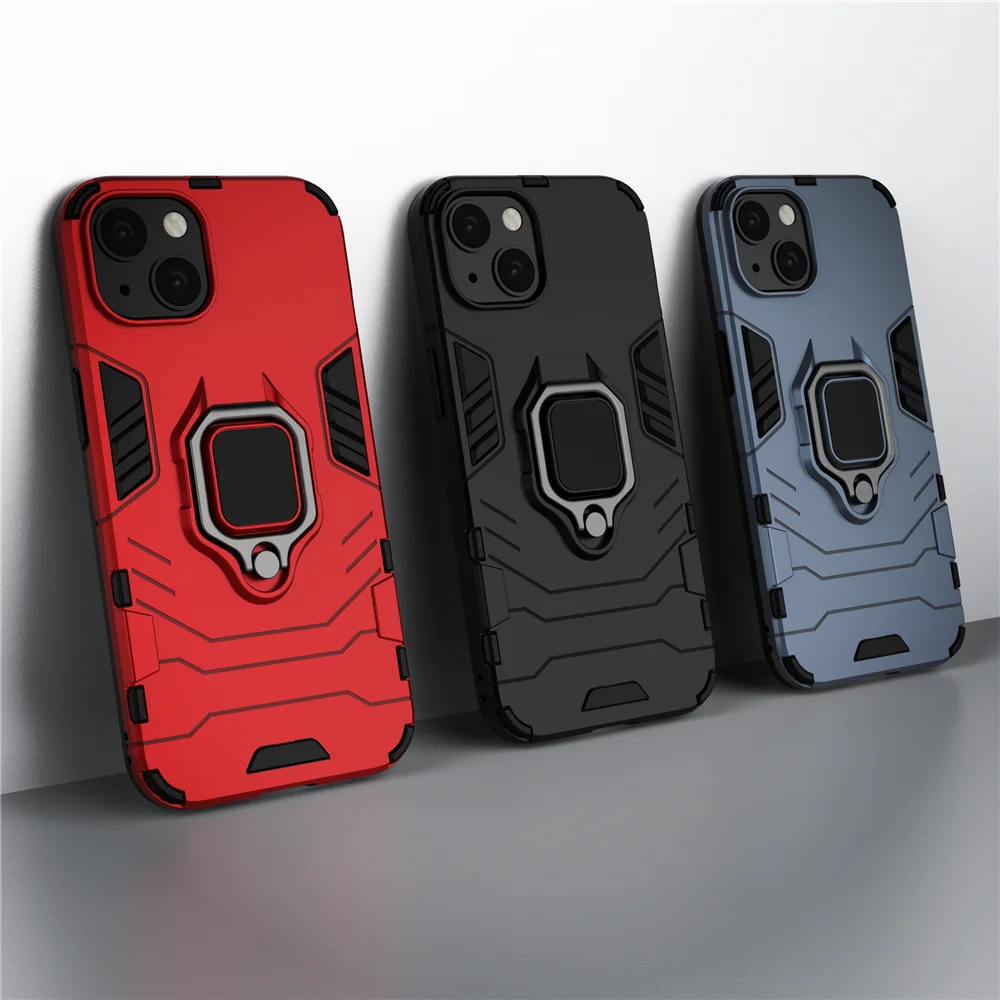 

Case For iphone 13 mini 12 11 Pro Max XS XR SE 2020 7 8 6S Plus Cover Coque Shockproof Combo Ring Holder Case Fundas