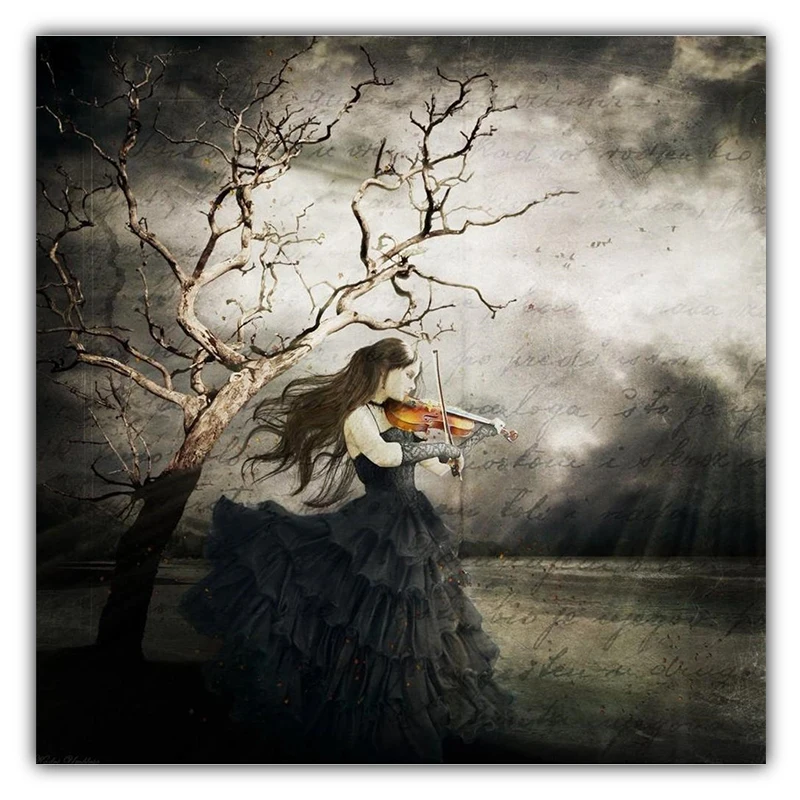 5D Diy Алмазная вышивка девушка грустно СКРИПИЧНОЙ МУЗЫКИ домашняя Наклейка на