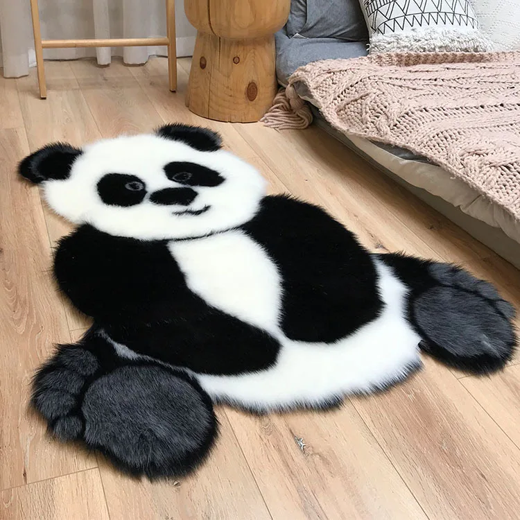 

3D Panda Shaggy Carpet Imitation Leather Fur Rug Animal Shape Area Rug Carpets For Living Room Mat Tapete Kids Room Decor
