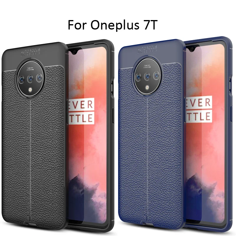 Кожаный чехол с текстурой личи для Oneplus 7 7T Pro матовый, мягкий, из ТПУ силиконовый чехол
