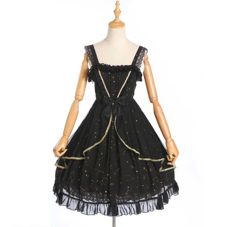 Red Dress Готическое платье в стиле Лолиты, JSK, тонкое шифоновое летнее платье с высокой талией, черное, бежевое, карнавальные вечерние платья для девушек, большие размеры - Цвет: Red Dress