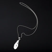 new mens necklace smooth polished feather pendant bright white one piece stainless steel craft trend fashion simple boy jewelry