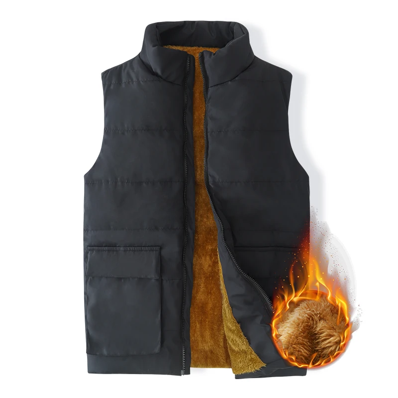 

New Winter Solid Fleece Sleeveless Jacket Men Vest Plus Size 5XL 6XL 7XL 8XL Men's Puffer Vest Windproof Warm Waistcoat Mens