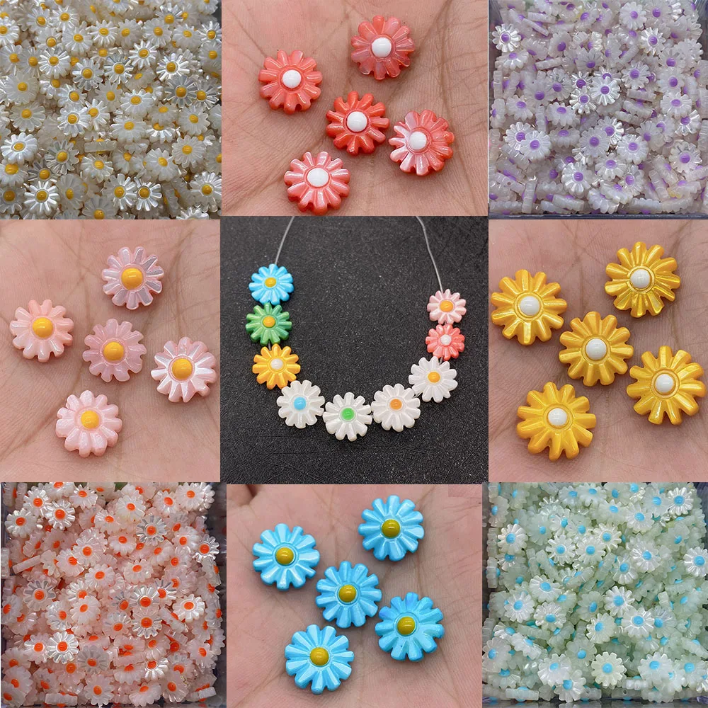 

3pcs Natural Sea Shell Beads Sunflower Flat Beads Mother-of-pearl Daisy Charm Ladies for DIY Jewelry Making Beads Bracelet Gift