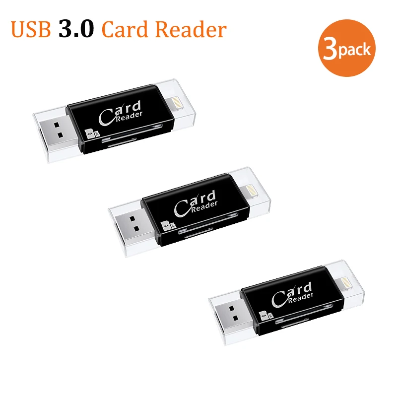 USB3.0 Black 3 piece USB 3,0 устройство для чтения карт Lightning OTG флэш-накопитель microSD TF карта памяти Адаптер для iPhone 5 5S 6 7 8 X S6 S7 Edge - Цвет: USB3.0 Black 3 piece