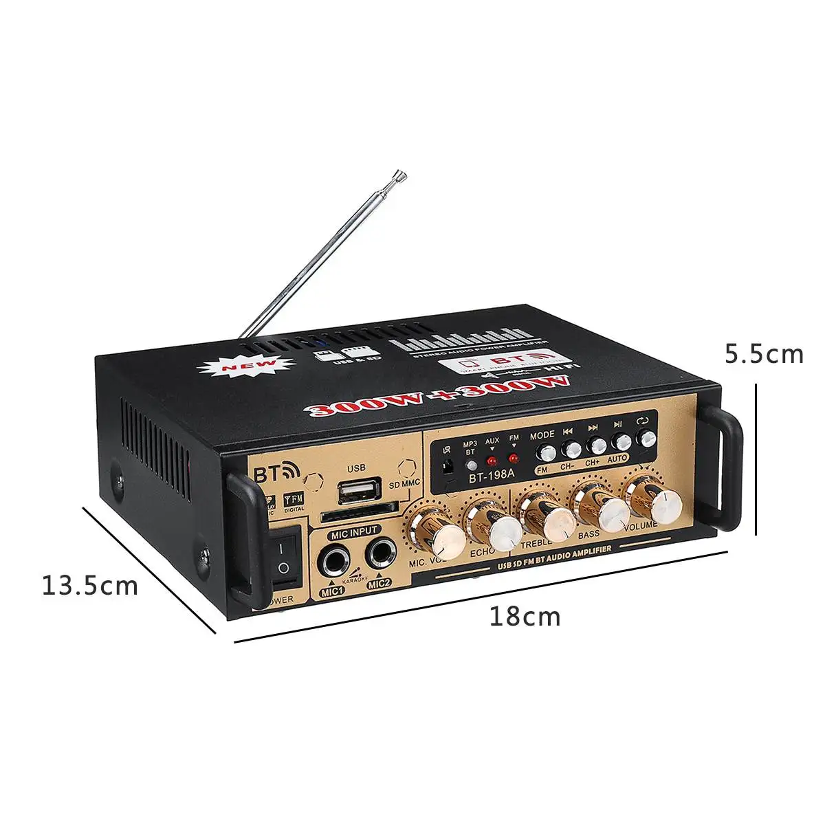 Золотой DC12V/AC220V 600W Автомобильный усилитель bluetooth цифровой аудио усилитель мощности стерео домашний кинотеатр усилители USB FM MP3 плеер