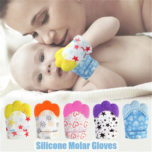Food Grade Silicone Molar Gloves Tooth Care Soothing Pain Relief Infant Baby Sounding Teething Gloves Teether Chew Toy