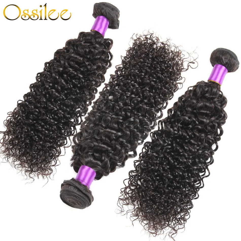 Ossilee человеческие волосы пучки с фронтальной бразильской Джерри Кудрявые