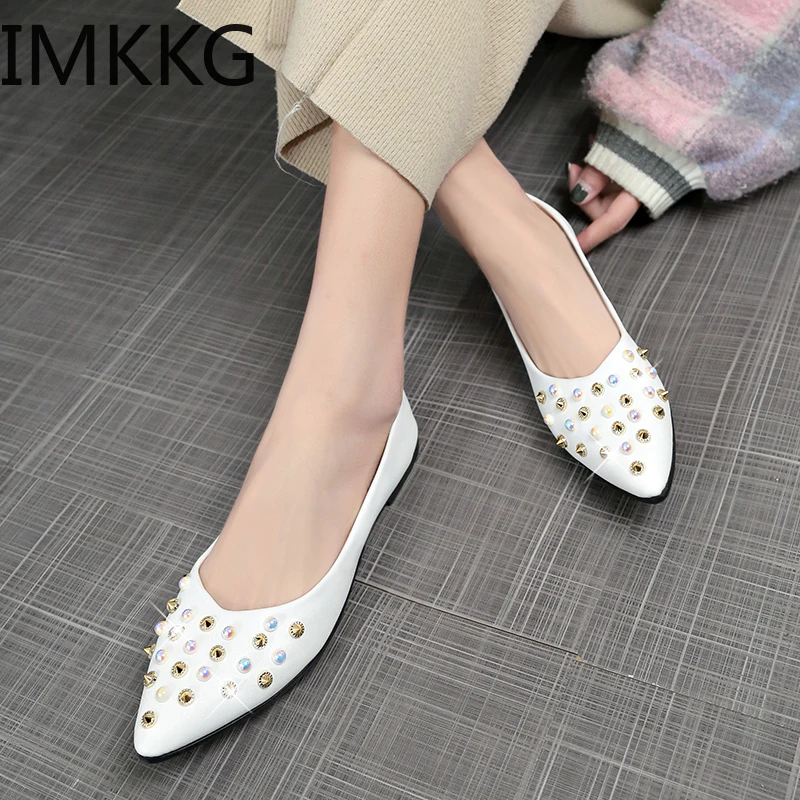 New Fashion rivet+string bead Casual Flat Shoes Comfortable Women's soft Slip On Pointed Toe Ladies Shoes|Обувь без каблука| |