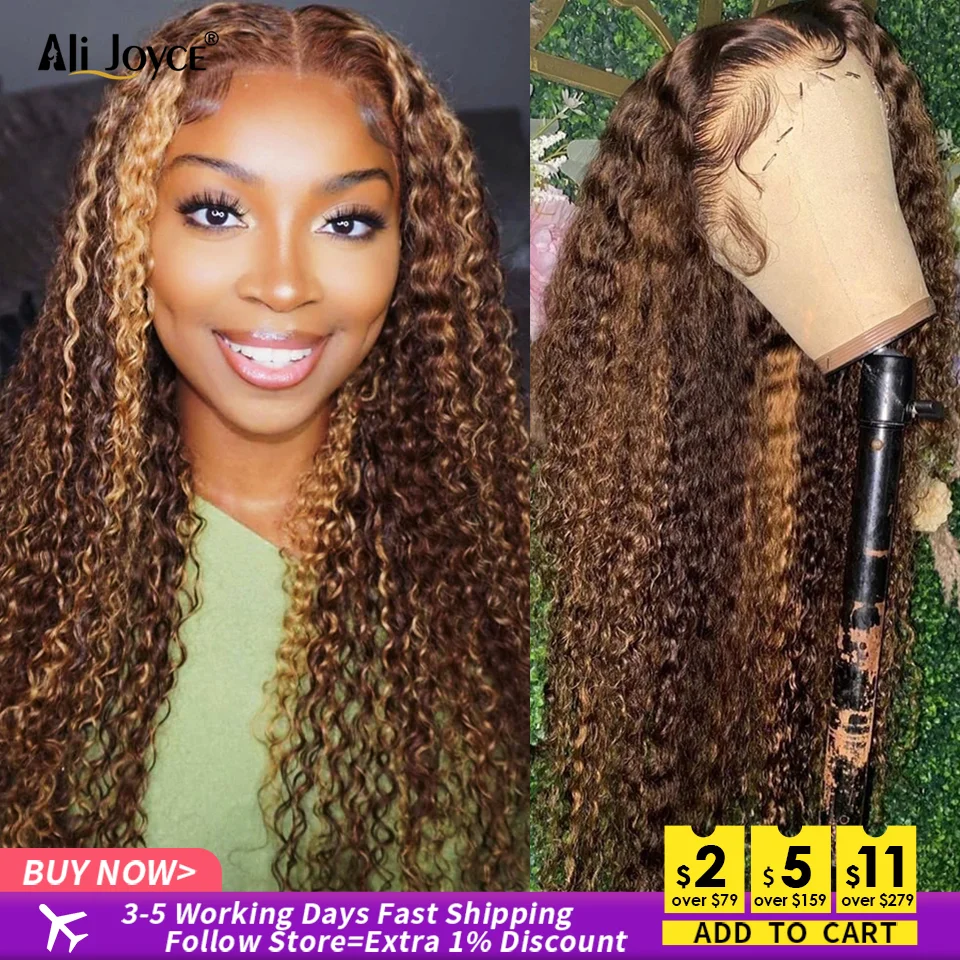 

Highlight Ombre Curly Wigs 13x1 T Part Lace Wigs Curly Human Hair Wigs Deep Wave Wigs For Black Women Brazilian Remy Hair Wigs