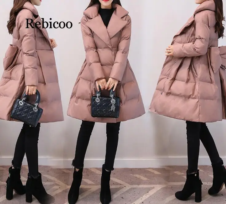 Зимние женские милые Куртки трапециевидная пуховая хлопковая куртка с большим