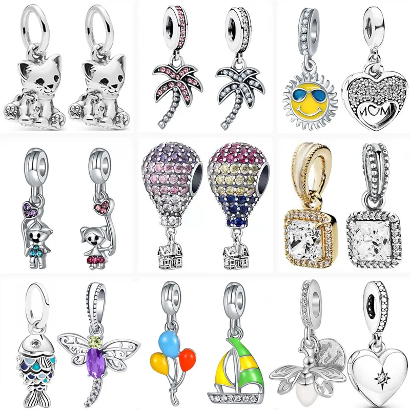

New Pendant Series Cute Cat Dog Tree Sun Balloon Dangle Charm Beads Fit Original Pandora Silver Color Bracelet Women Jewelry DIY