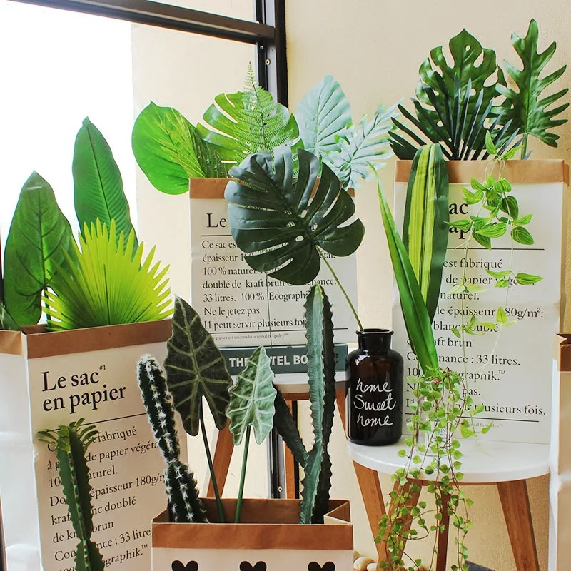 

Artificial Leave Green Plastic Fake Plants Wedding Garden Living Room Bedroom Decor Accessories Craft Supplies Leaves Decoration