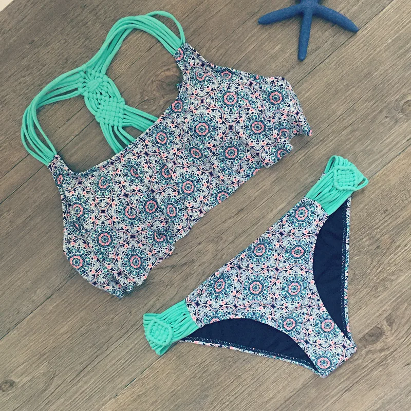 Falbala сексуальный женский купальник с принтом бандаж бикини набор 2020 классический купальный костюм для