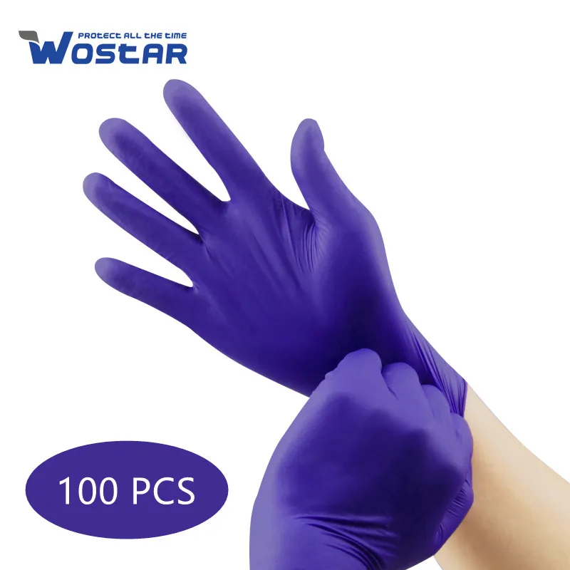 

Disposable Nitrile Gloves 100Pcs Purple Wostar Waterproof Non-Slip Oil Resistant Household Kitchen Dishwash Work guantes nitrilo