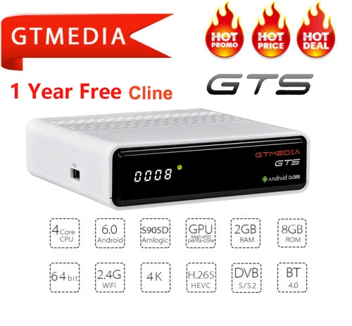 IP tv Cccam GTmedia GTS Android 6,0 Smart tv BOX Amlogic S905D DVB-S2 спутниковый ресивер wifi 2G/8GB BT4.0 ТВ приставка приемник