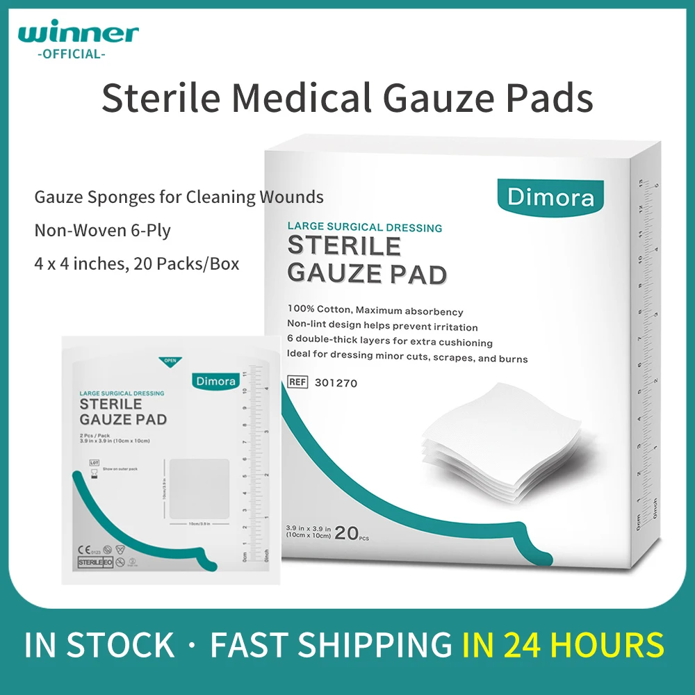 

Winner Dimora Sterile Gauze Pads, Non-Woven 6-Ply Medical Gauze Pad, 4 x 4 inches Gauze Sponges for Cleaning Wounds, 20 Packs