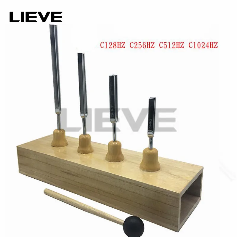 

4pcs Accurate Frequency 128HZ 256hz 512hz 1024HZ music tuning fork set music flat steel fork Measure Gauge include hammer
