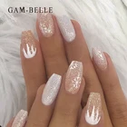 GAM-BELLE 24 шт белые снежинки блестящие накладные ногти французские балерины средней длины искусственные украшения для ногтей полное покрытие Маникюрный Инструмент