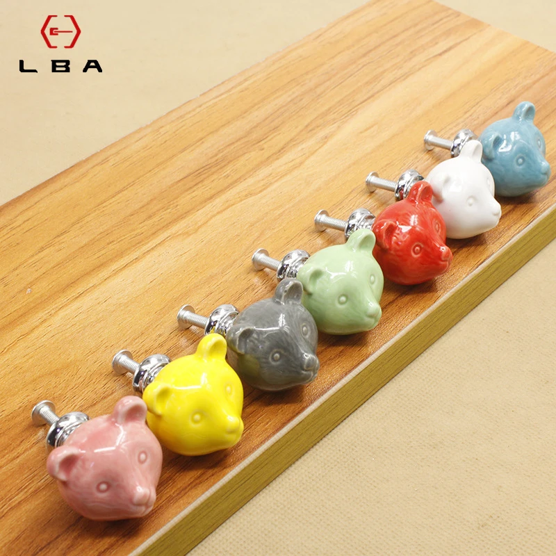 Мультяшные керамические ручки для ящиков LBA с медведем милые 3D шкафа креативные