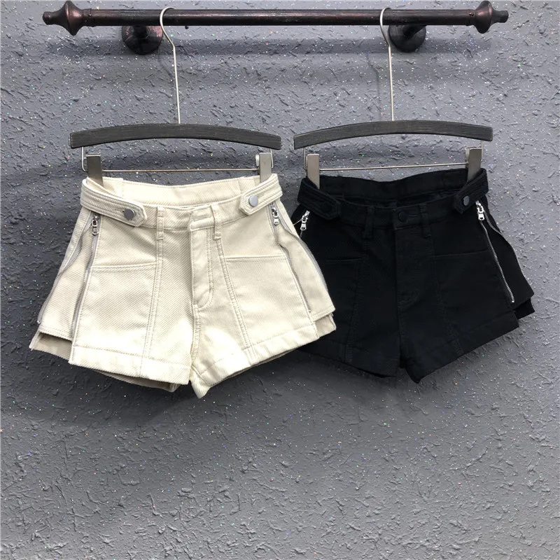 

Woman Shorts High Waist Cotton A-line Wide-leg Short Jeans Korean Style Smoky Gray Female Loose Denim Short Trousers 2020 Summer