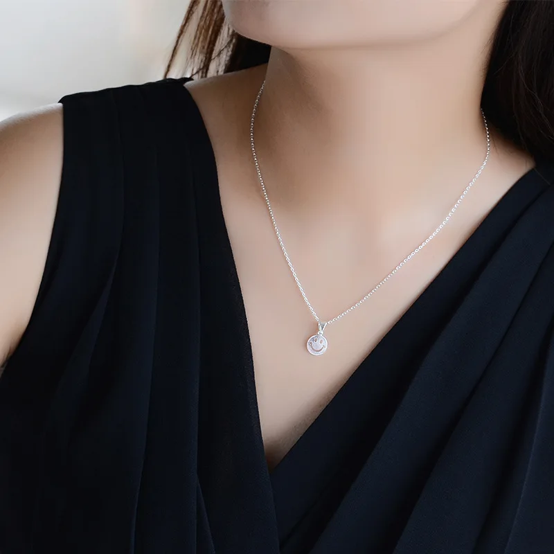 Женские ожерелья подвески с круглым смайликом из стерлингового серебра 925 пробы