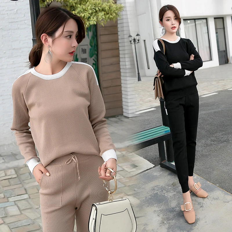 Женский комплект из 2 предметов вязаные штаны костюм свитер спортивный костюмы и