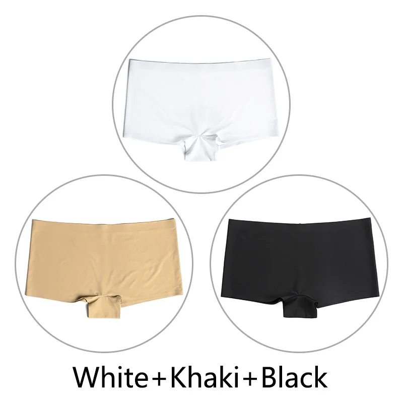 White Khaki Black 3 шт./партия, большие размеры, трусы для мальчиков, Бесшовные шелк, однотонный, высокая талия, сексуальное нижнее белье, женское эластичное белье, SX-L, американский размер - Цвет: White Khaki Black