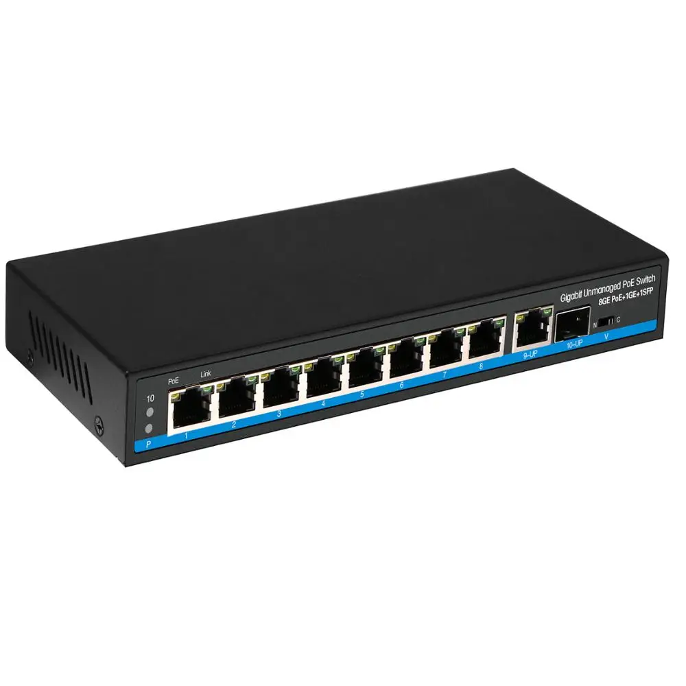 8 портов POE коммутатор 100/1000 м с 1 SFP оптический и GIGA TX uplink порт 802.3af/в Китае