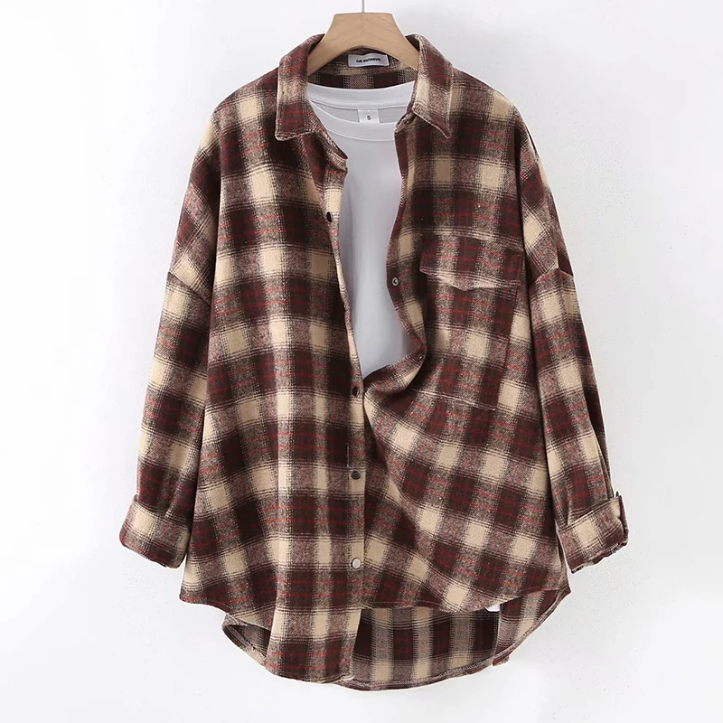 2019 зимняя женская утолщенная рубашка теплая флисовая клетчатая Трехцветная