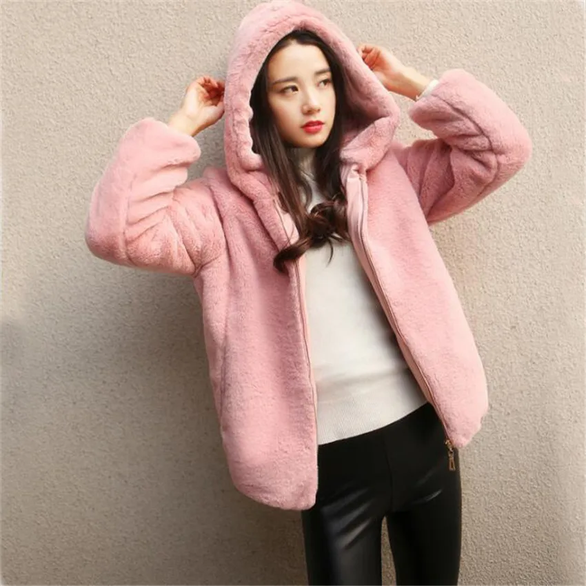 Модные осенне зимние короткие искусственный кроличий мех пальто для женщин