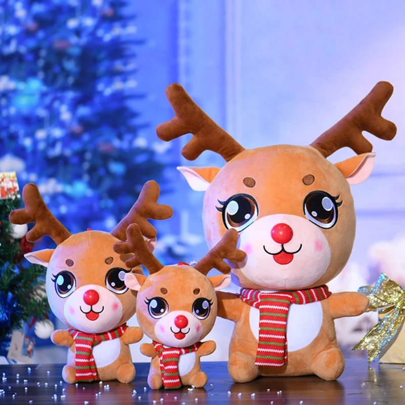 634F Stuffed Doll Plush Reindeer Xmas Doll Embroidery Tech Festival Gift Couch Decors Collectable Figurine Doll Girl Present
