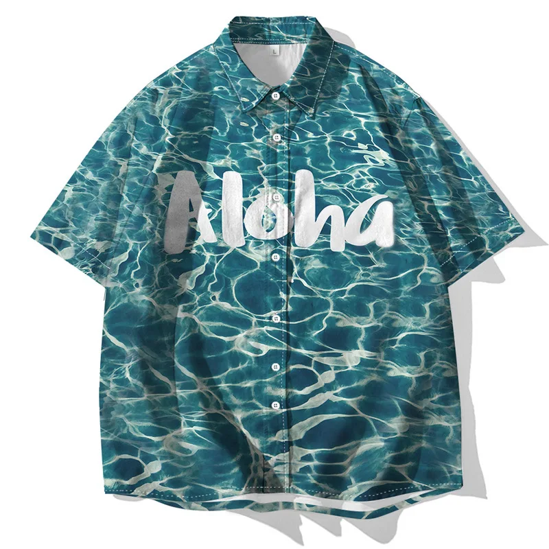 

Summer American Ahort-Sleeved Shirt 3D Digital Letter Printing Loose Shirt Casual Fashion Personality Men's Street Beach Tops