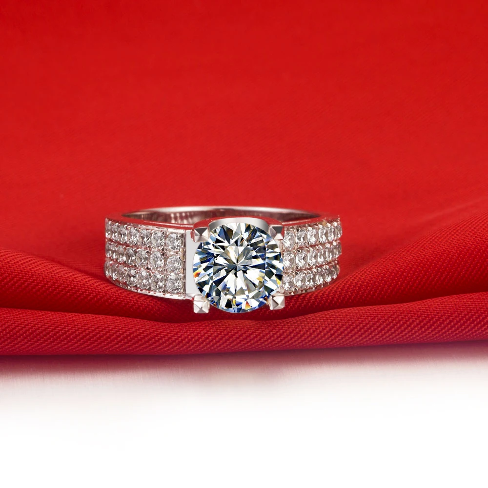 

Test Positive Sterling Silver Manual Paved Ring Durable 1CT Moissanite Diamond Ring Engagement Women Quality Jewelry Affordable