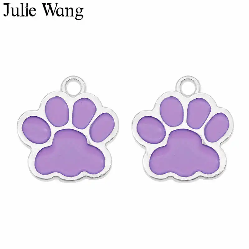 Purple Julie Wang 8 шт. эмалированная подвеска с принтом в виде лапы собаки кошки лапы марка сплава Серебряный тон ожерелье браслет серьги ювелирные изделия изготовление аксессуаров - Окраска металла: Purple