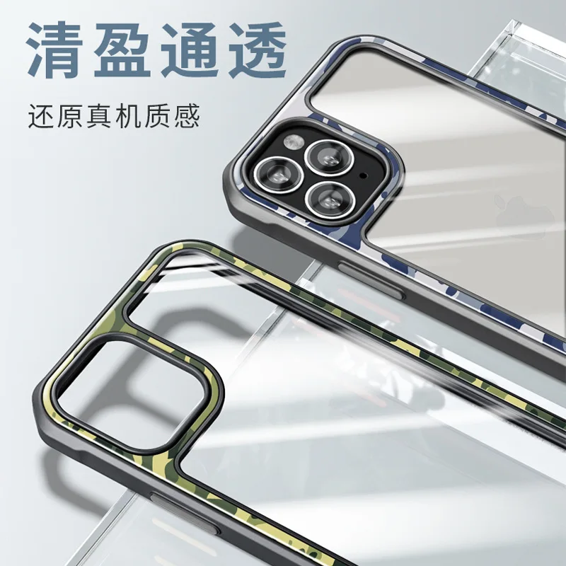 

Camouflage Armor bumper Airbag shockproof phone case For iphone 12 Pro 12mini 12pro Max Transparent PC TPU Soft Back Cover Funda
