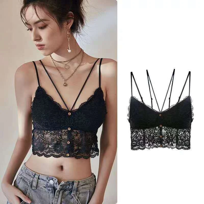 

Women's Lace Bralette Tube Top Lace Wrap Top Female Sexy Lingerie Beauty Back Underwear Push Up Bra Women Crop Tops Brassiere