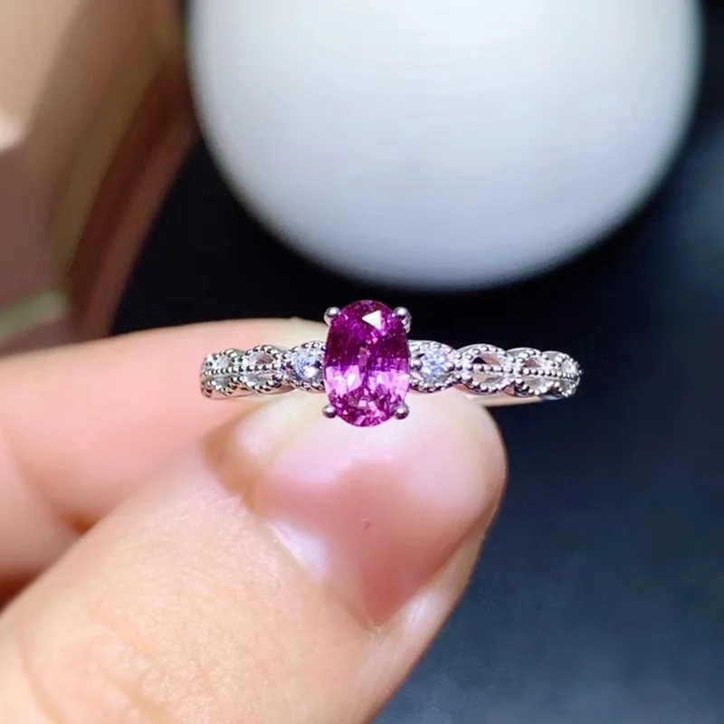 Promo Genuine Pink Sapphire Ring 4*6MM Natural Gemstone Fine Jewelry for Girl Friend Anniversary Gift Real 925 Sterling Silver