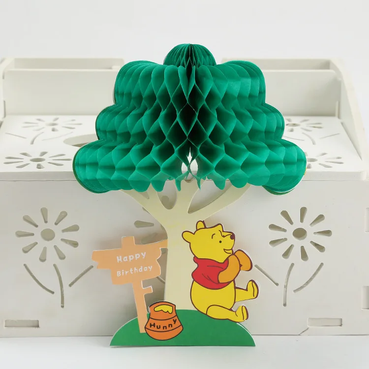 Winnie the Pooh Happy Birthday Party Decoration Card 3D Cartoon Bear Pop-Up Birthday Cards for Kids Gift Baby Shower Supplies