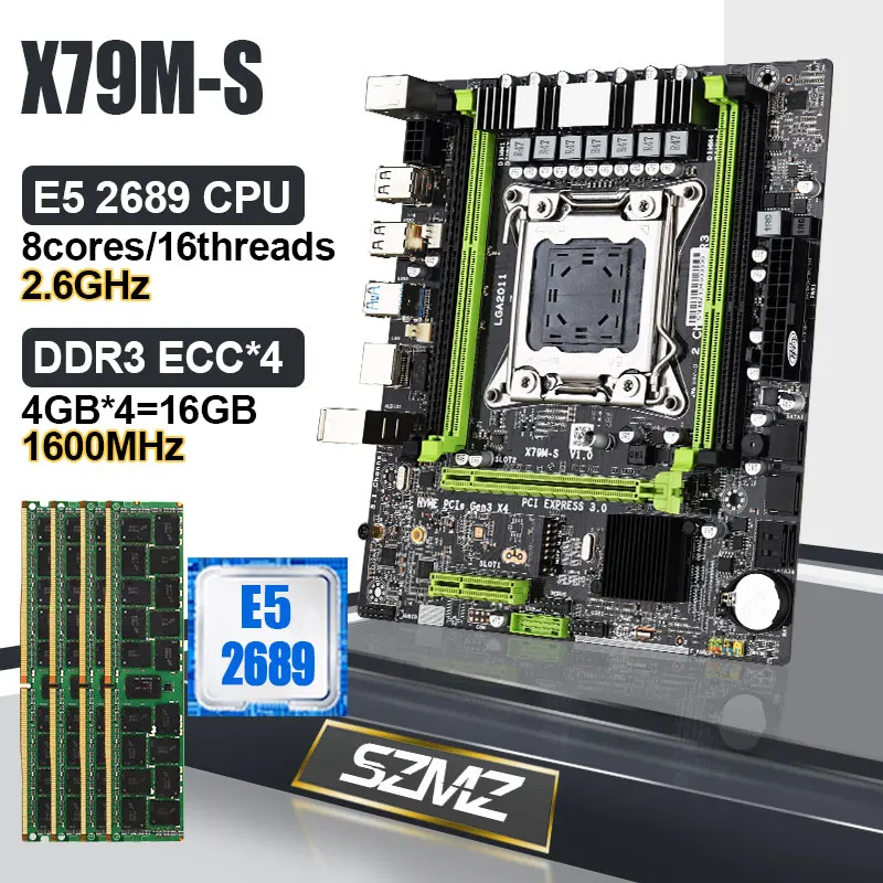 Материнская плата X79 LGA 2011 Xeon E5 2689 комплект с 4*4 Гб DDR3 ECC память игровой ПК Placa Mae X79 материнская плата 2011 Xeon комплект для сборки
