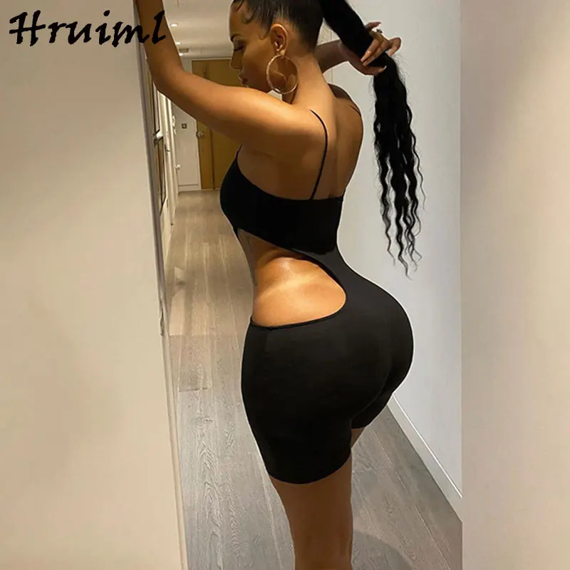 

Sexy Bodysuit Romper Women Spaghetti Strap Sleeveless Hollow Out Backless Black Jumpsuit Short Pants Party Club Ropa De Mujer