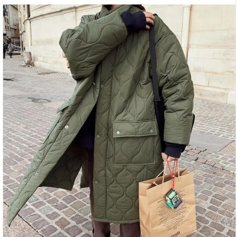 

Прямое зимнее пальто, длинная Повседневная Женская парка с глубокими карманами, верхняя одежда с индивидуальным воротником, женская одежда...