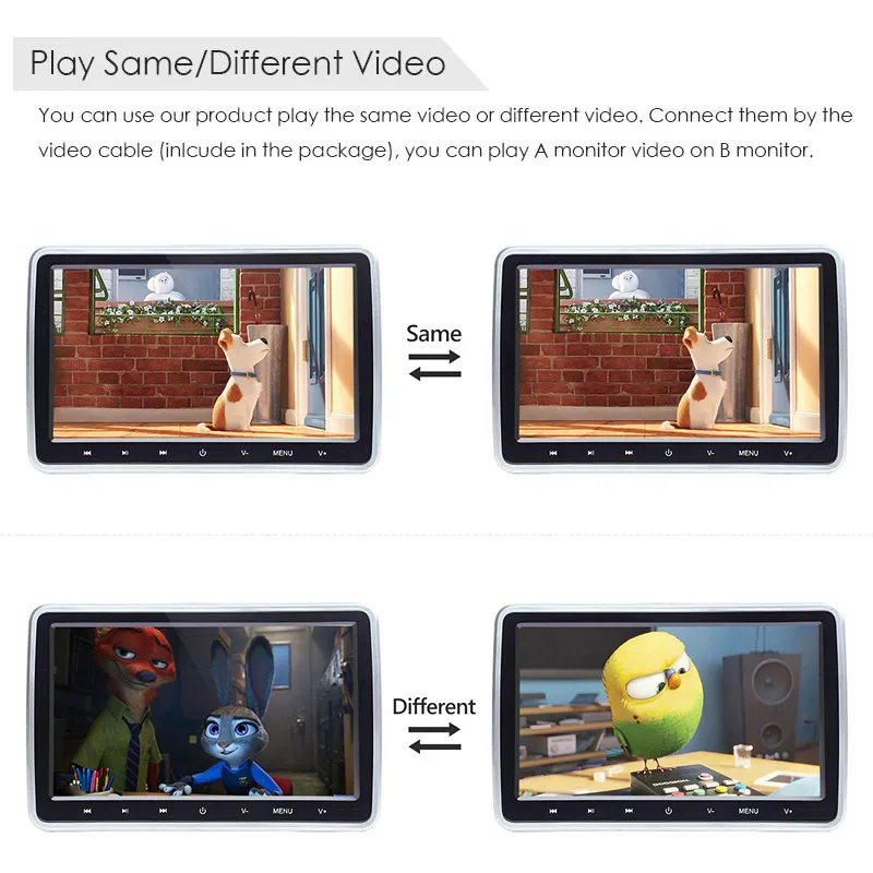 $91.11 2x 10.1 Inch Car DVD Headrest Monitor Video Player 1024x600 HD Digital Screen Touch Button Game Remote Control USB/SD/HDMI/IR/FM