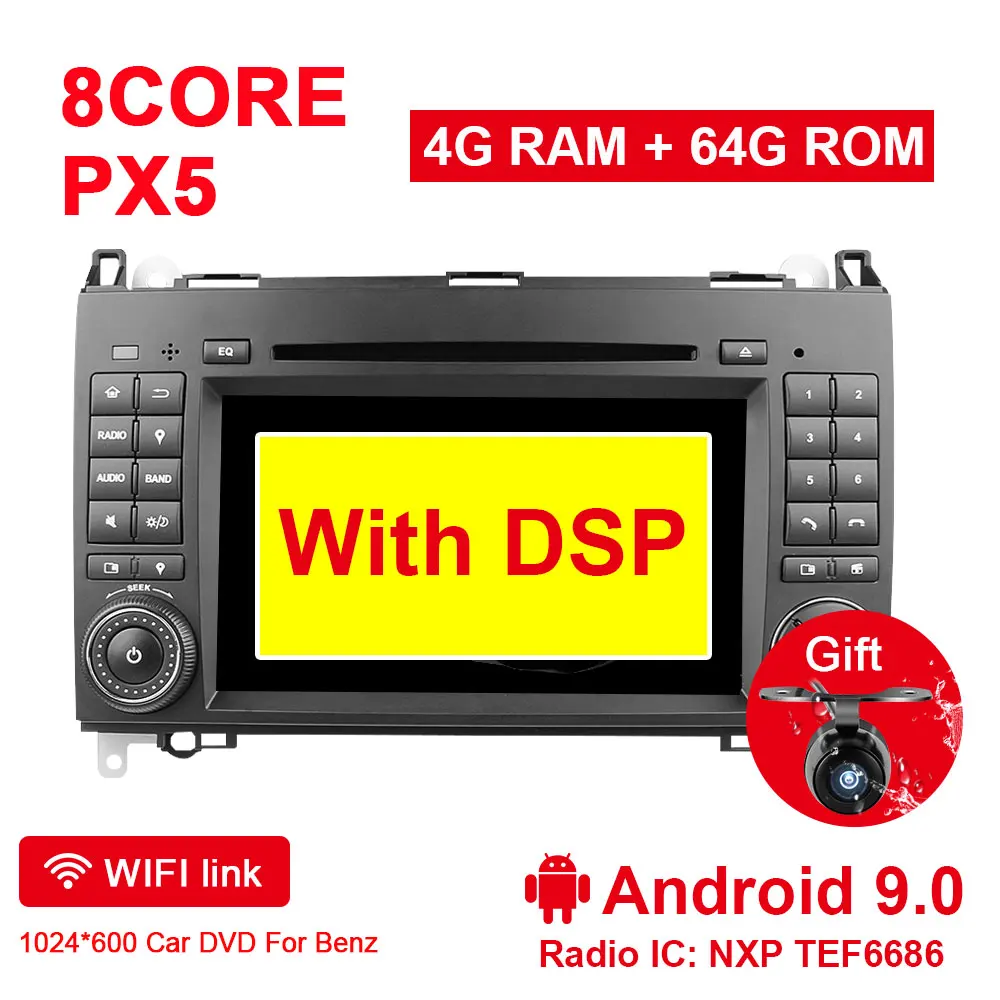 Eunavi 2 din Android 9 автомобильный DVD мультимедиа для Mercedes Benz Sprinter Vito W169 W245 W469 W639 W906 B200 Авто радио gps Восьмиядерный - Цвет: PX5 4G 64G DSP