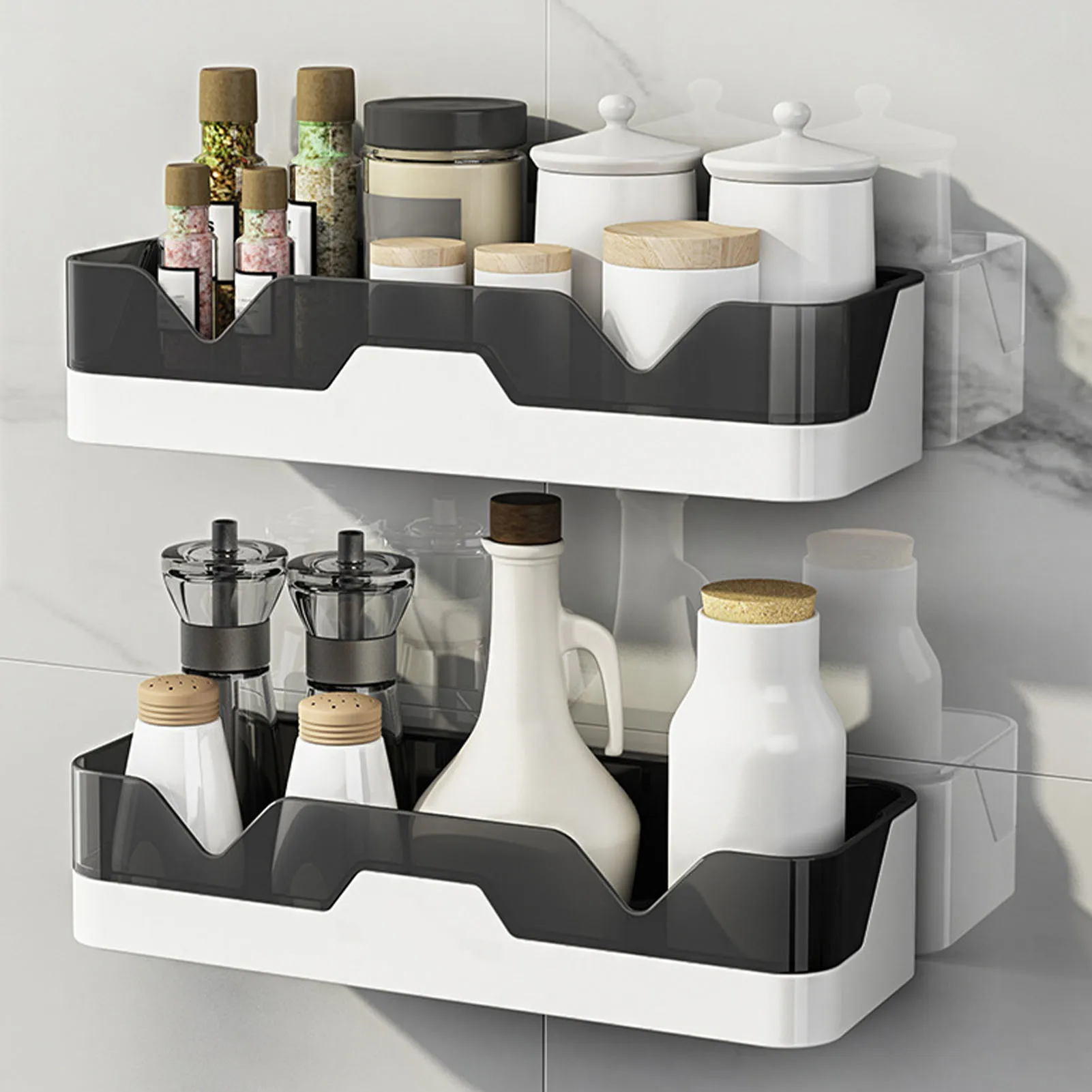 

Bathroom Storage Shelf Wall Mount Shampoo Cosmetic Holder Rack With Towel Bar No Drilling Kitchen Storage Bathroom Accessories